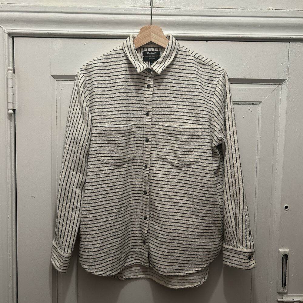 Madewell Shacket Small Cream Striped Shirt Jacket Oversized Flannel Button Up